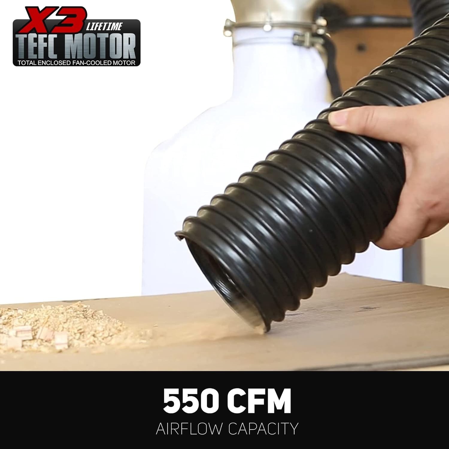 550CFM Airflow Dust Collector, 1HP 6.5A Wall-Mount Unit with Remote Control