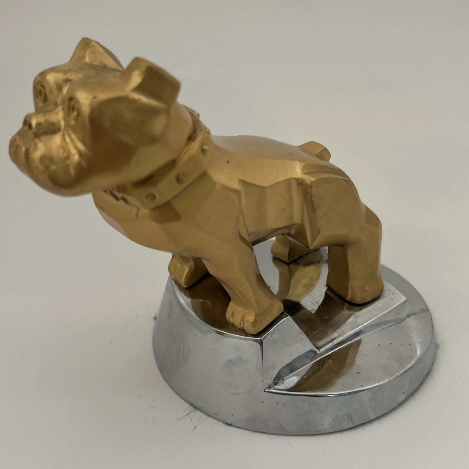 Vintage Mack Truck Bulldog Hood Ornament Gold Brass Chrome Base Old Emblem