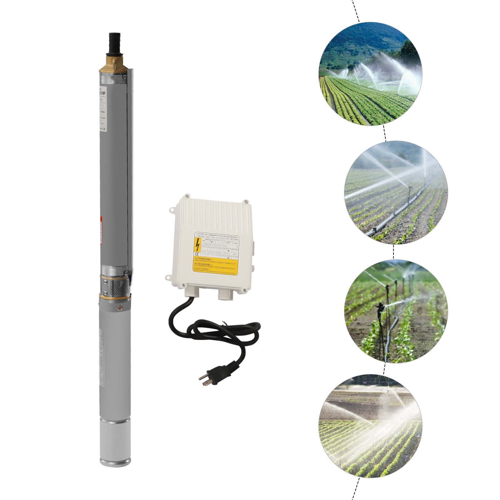 0.5HP Deep Well Pump 216ft Submersible Pump 16GPM w/Control Box 110V 33ft Cable