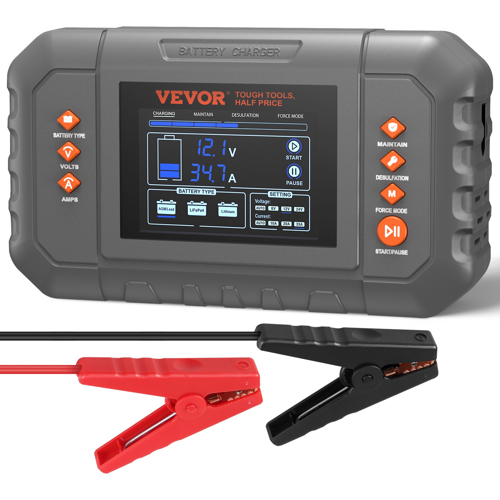 VEVOR Smart Battery Charger 35A Lithium LiFePO4 Lead-Acid Car Battery Charger