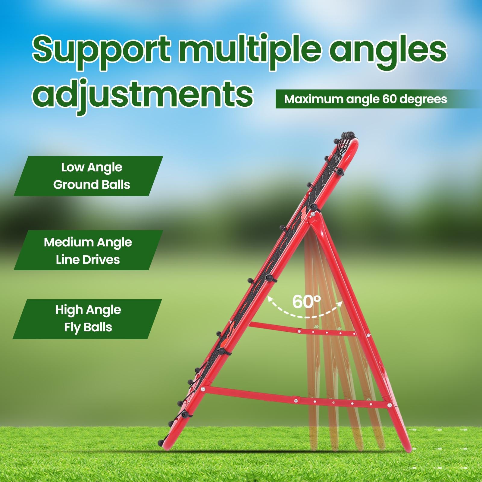 39x39" Baseball Rebounder Net, 5 Angles, Foldable Pitch Back Trainer w/ Stakes