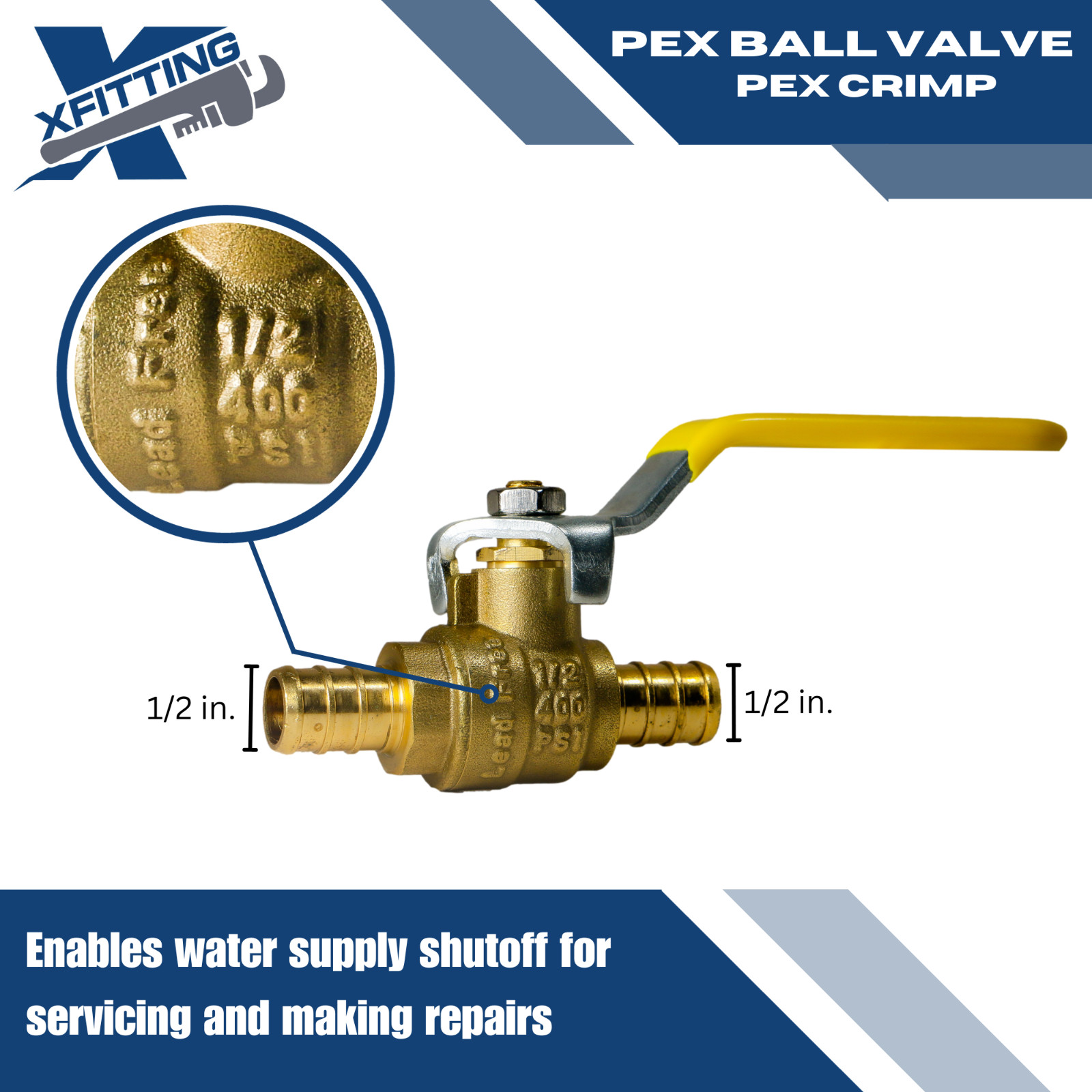 10 PIECES 1/2" PEX BRASS SHUT OFF BALL VALVE FULL PORT (LEAD-FREE)