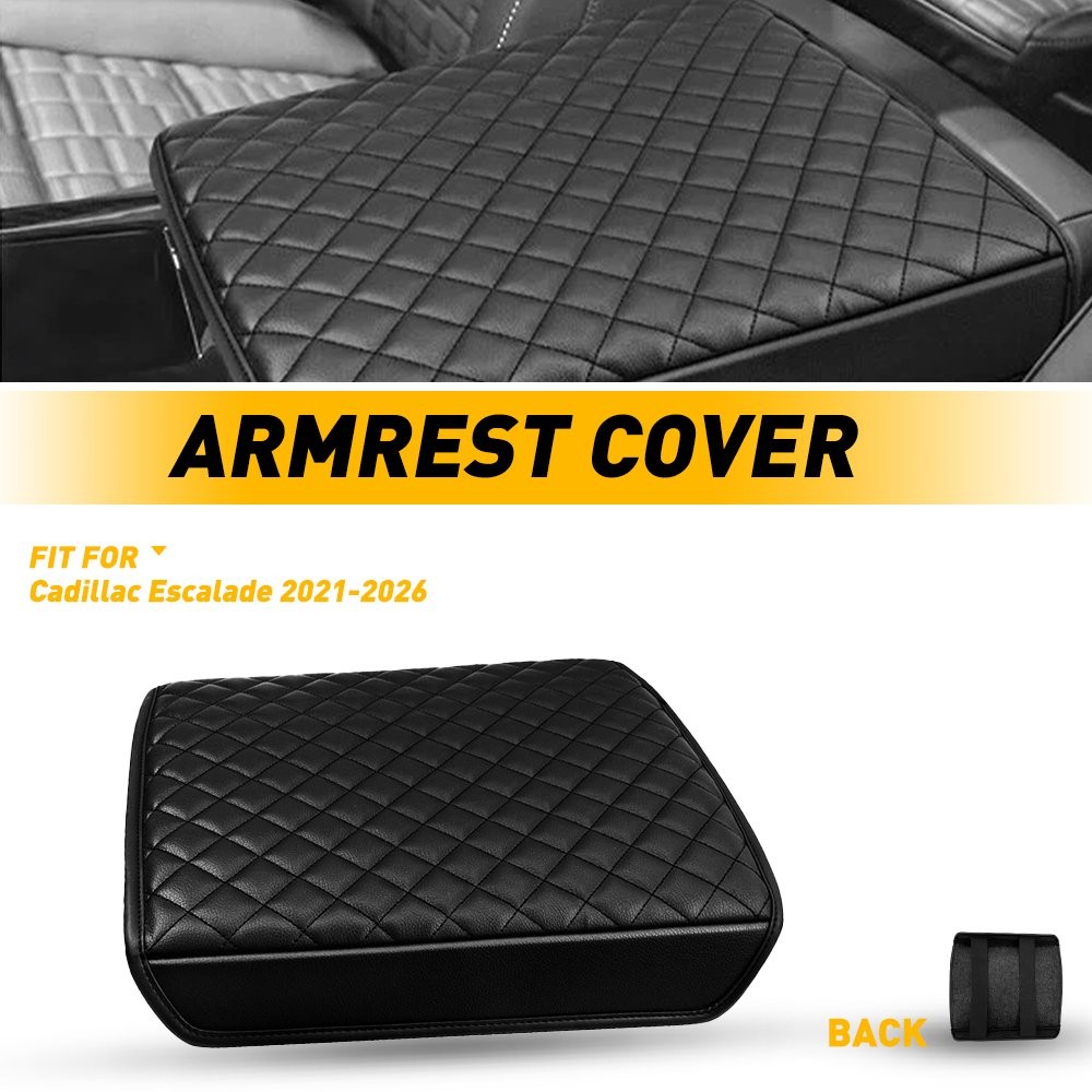 Fits Cadillac Escalade 2021-2026 Center Console Lid Armrest Cover Black Leather