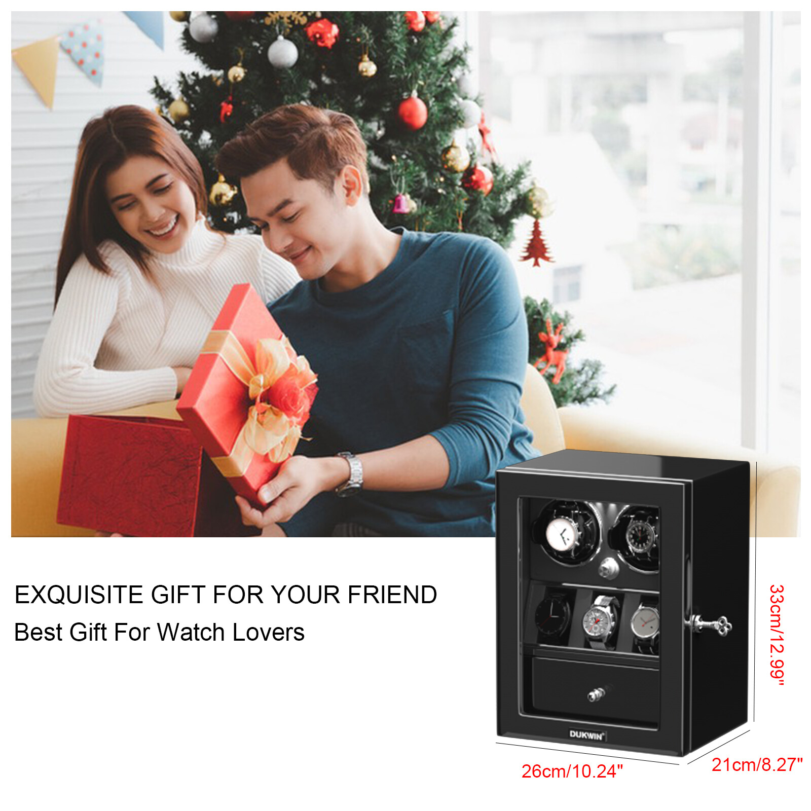 DUKWIN Automatic Watch Winder Box Display Storage Case With Jewelry Drawer LED