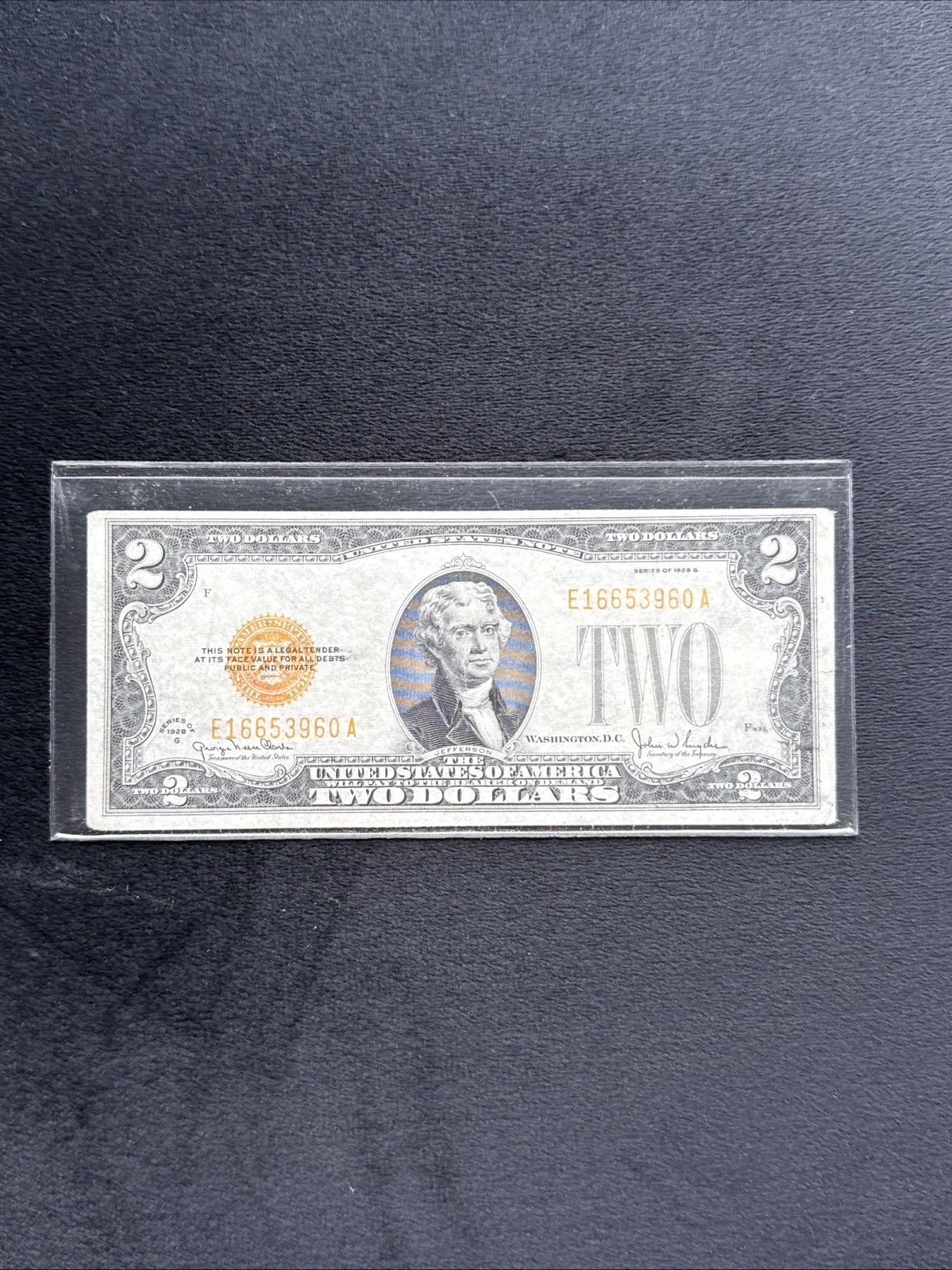 1928 G $2 Dollar Bill Yellow / Seal Note