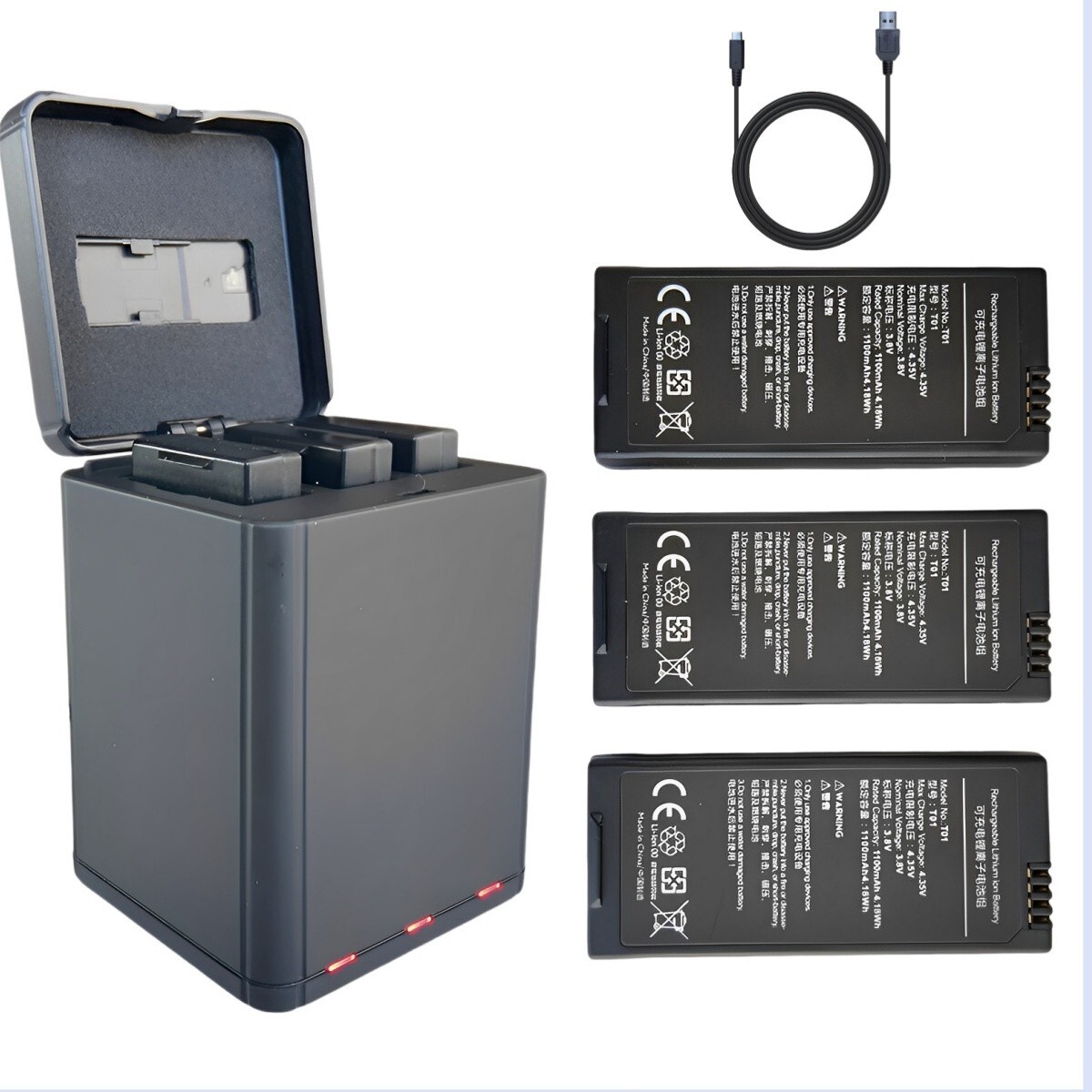 3pcs x 1100mah Lithium Battery for DJI Tello & USB Speed Tello Battery Charger