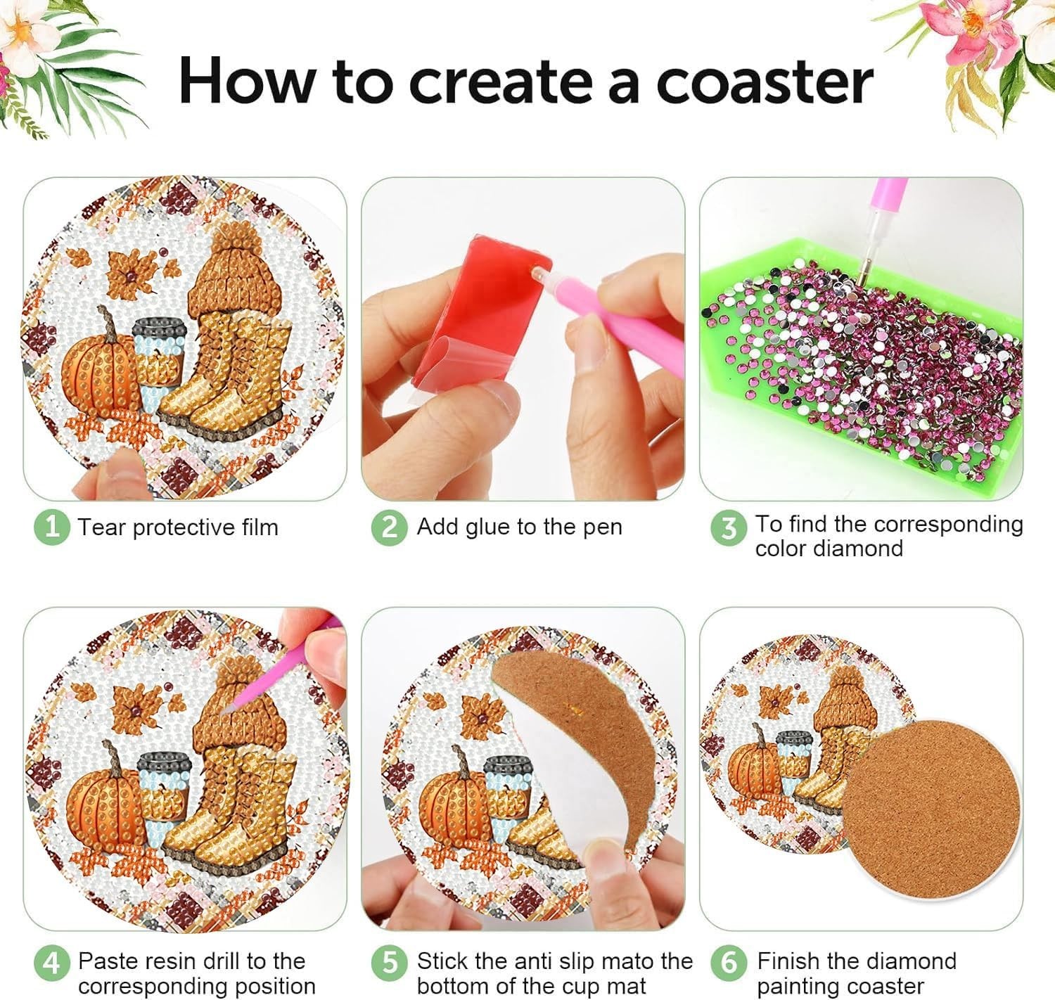 8 Pcs Diamond Art Coasters Kits for 8 4x4in