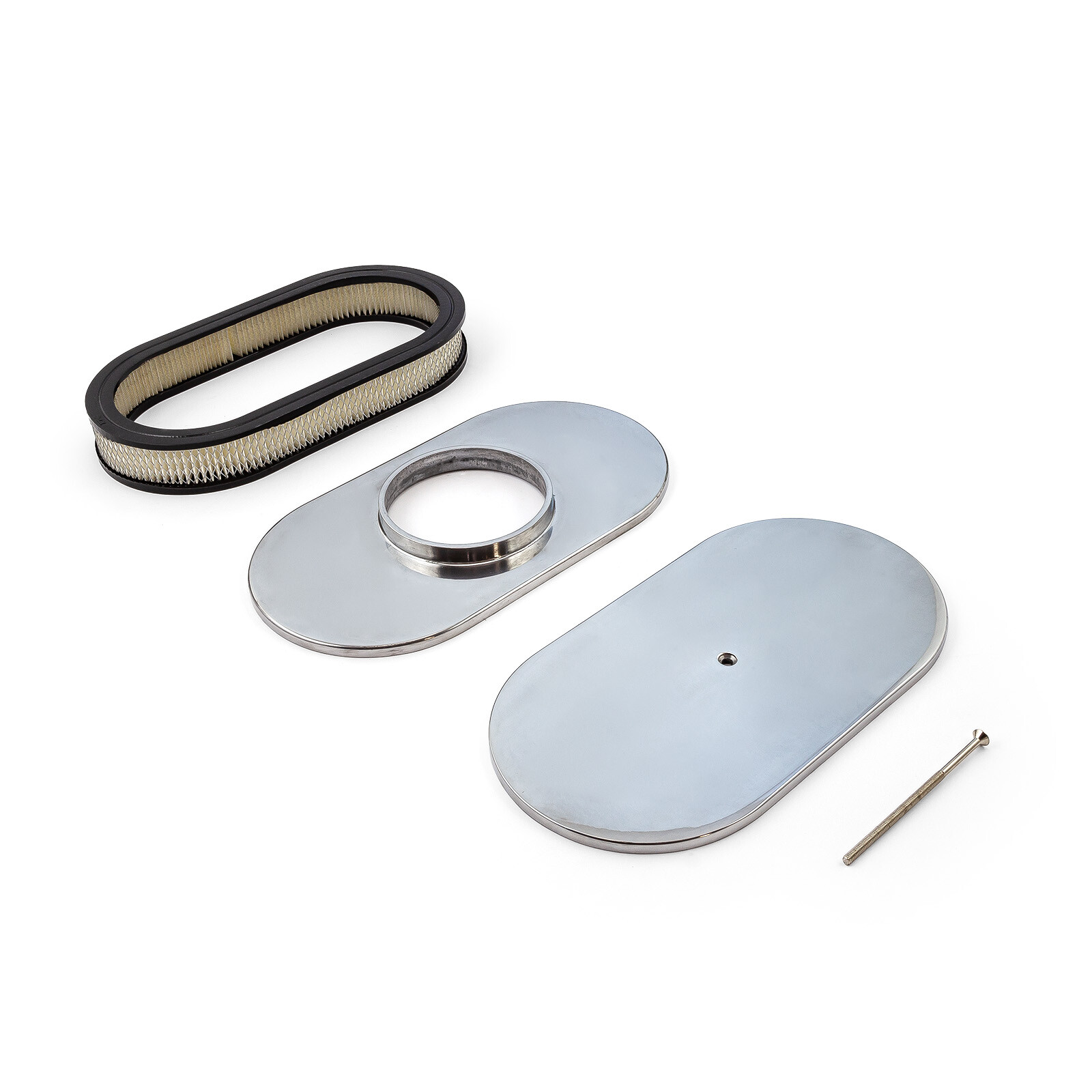 15" x 2" Oval Plain Polished Aluminum Air Cleaner Kit