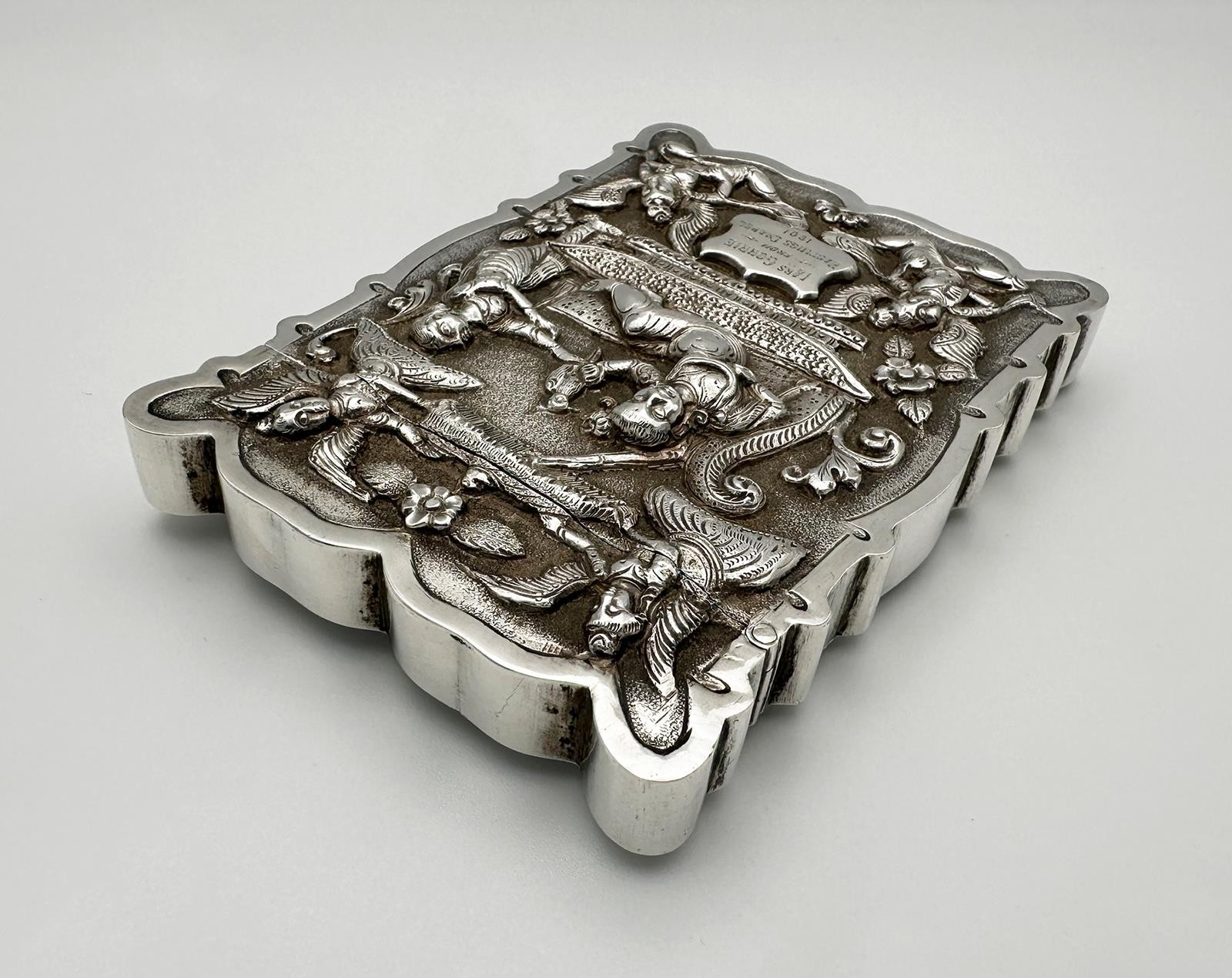 ANTIQUE INDIAN REPOUSE CARD CASE SILVER c1900 HASTINGS CHAPEL KOLKATA