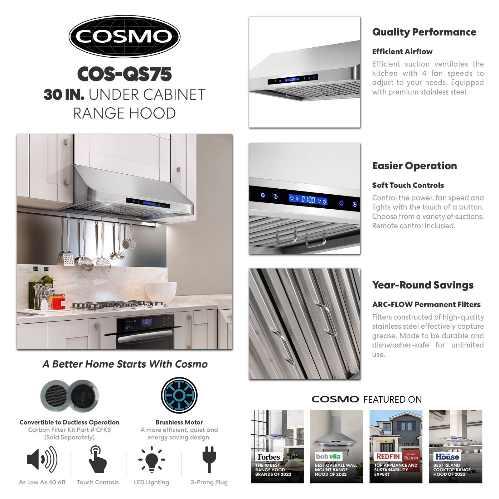 30 In. Under Cabinet Range Hood (OPEN BOX) 500 CFM, Stainless Steel LCD Controls