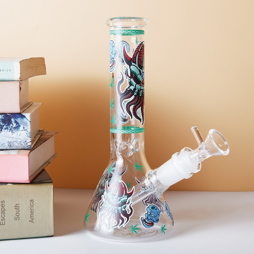 7.8" Octopus Fluorescent Glass Bong Glass Water Pipe Smoking Tobacco Beaker 14MM