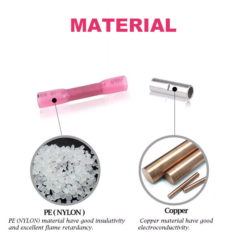 100Pcs 22-16AWG Red Heat Shrink Wire Butt Connectors Waterproof Splice Terminals