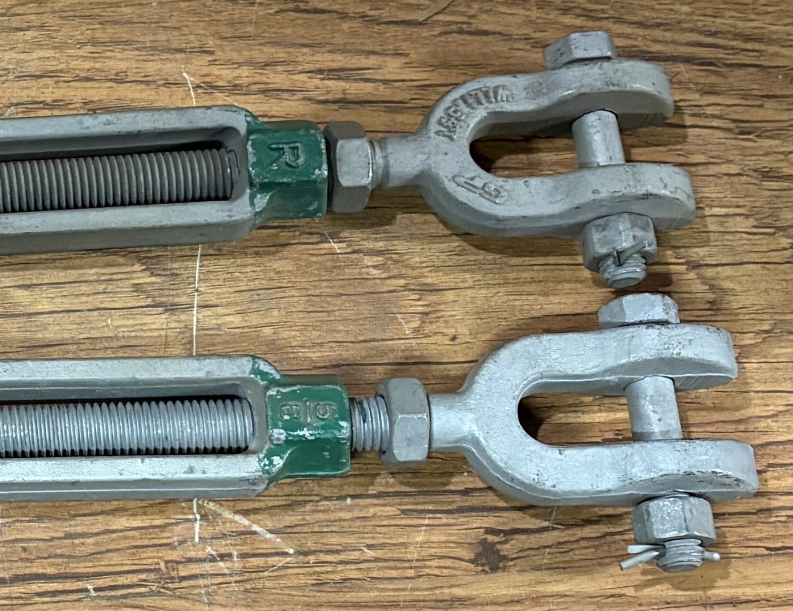 Lot of 2 Green Pin Turnbuckle 5/8” x 12” GP WLL 1.59T, G6315 load limit 1.59 Ton