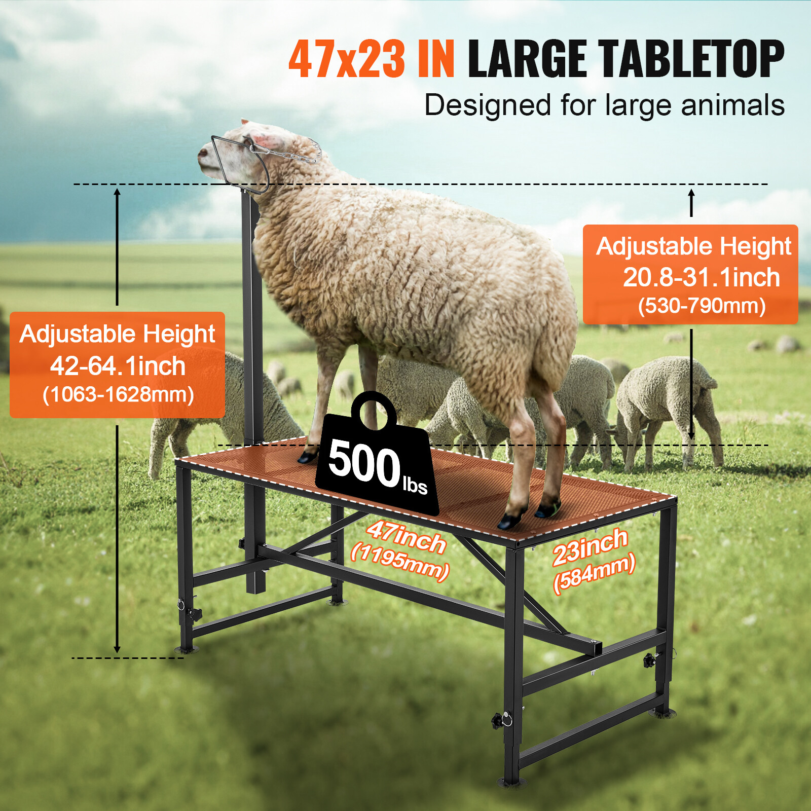 VEVOR Livestock Stand Goat Trimming Stand 21"-33" Height 47x23 in Tabletop Black