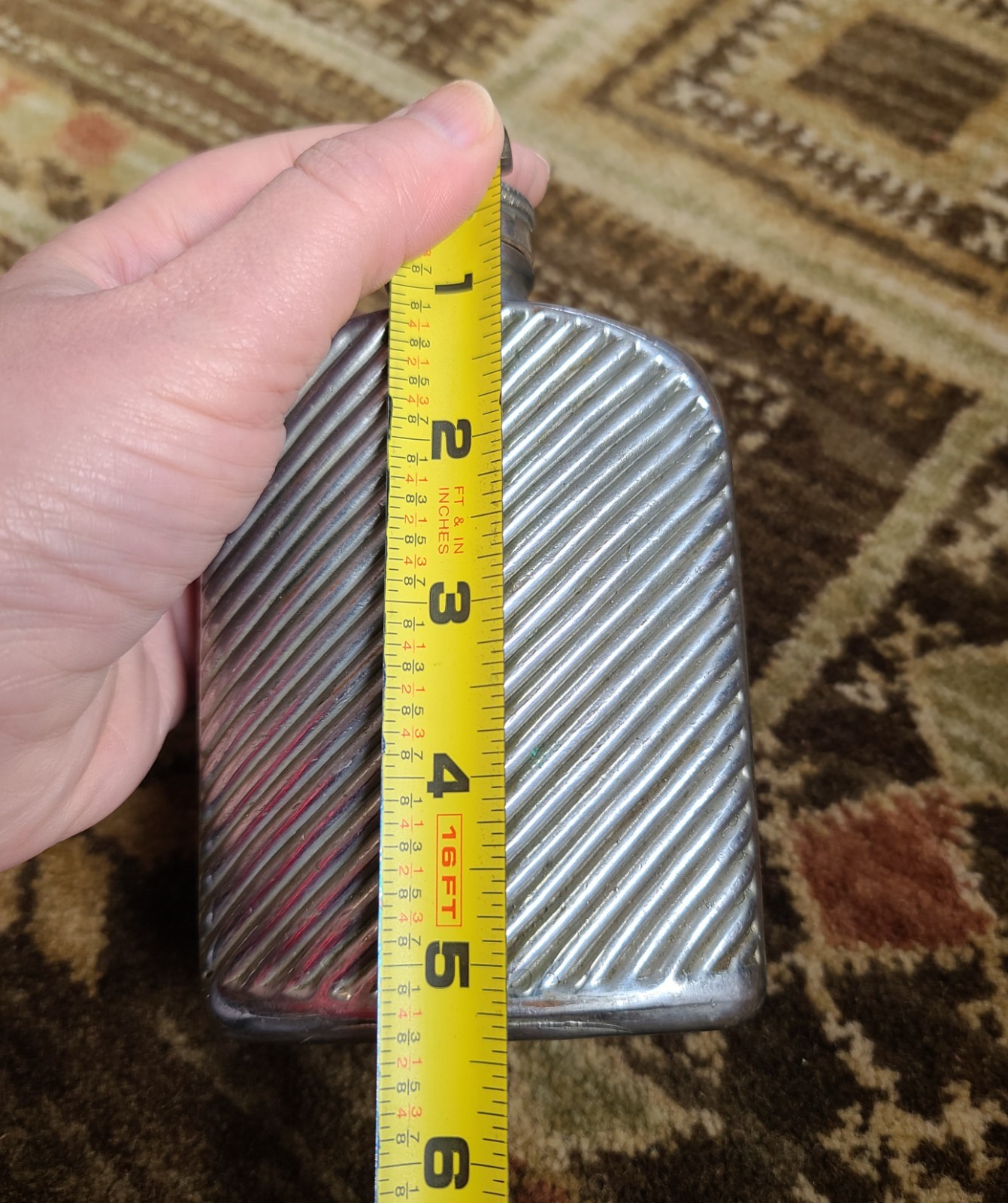 Antique Silver & Copper Plated Glass Ribbed Hip Flask 5-3/8" Tall Vintage