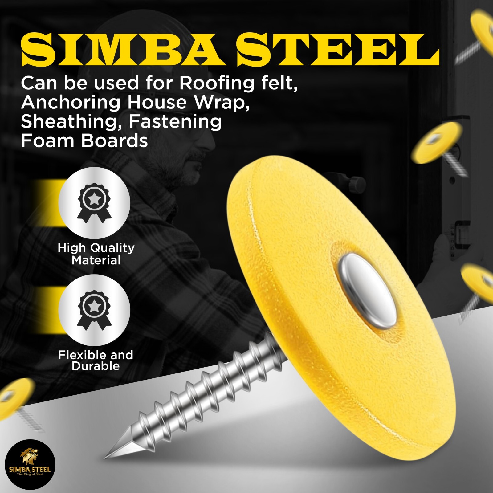 #12 x 1 in. Plastic Round Cap Roofing Nail (3,000-Pack) SimbaSteel
