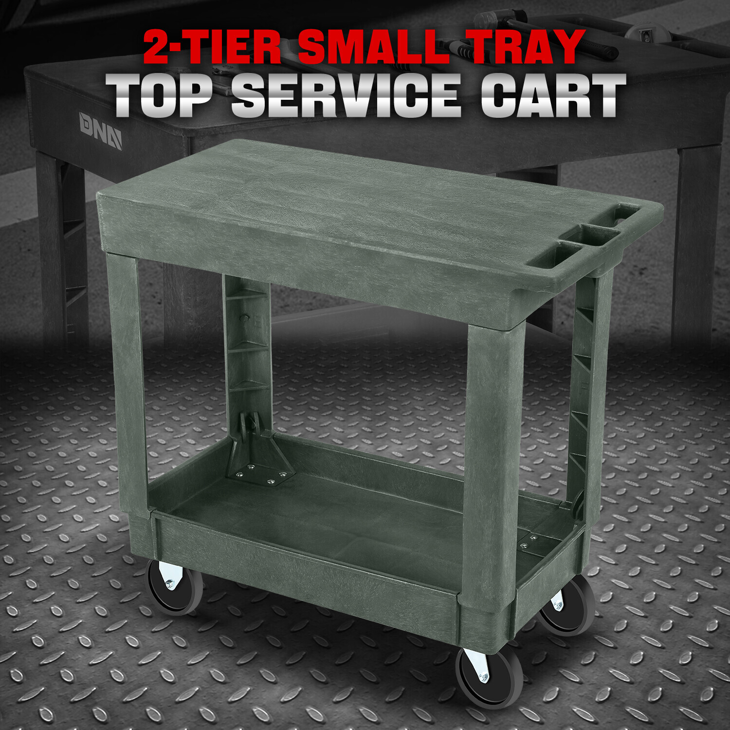 2-Shelf PP Warehouse Garage Office Small Flat Top Rolling Service Utility Cart