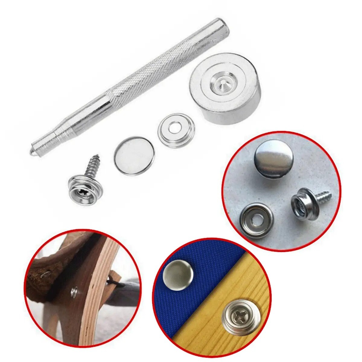 50 sets Fastener Snap Press Stud Cap Buttons With 2 Tools for Marine Boat Canvas