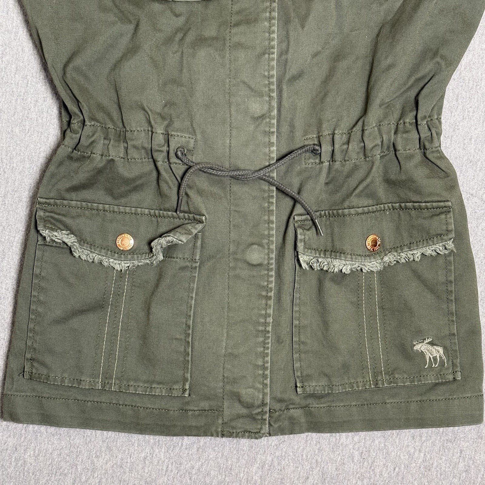 Abercrombie & Fitch Kids Denim Embroidered Snap Utility Vest Girls 13/14 Green