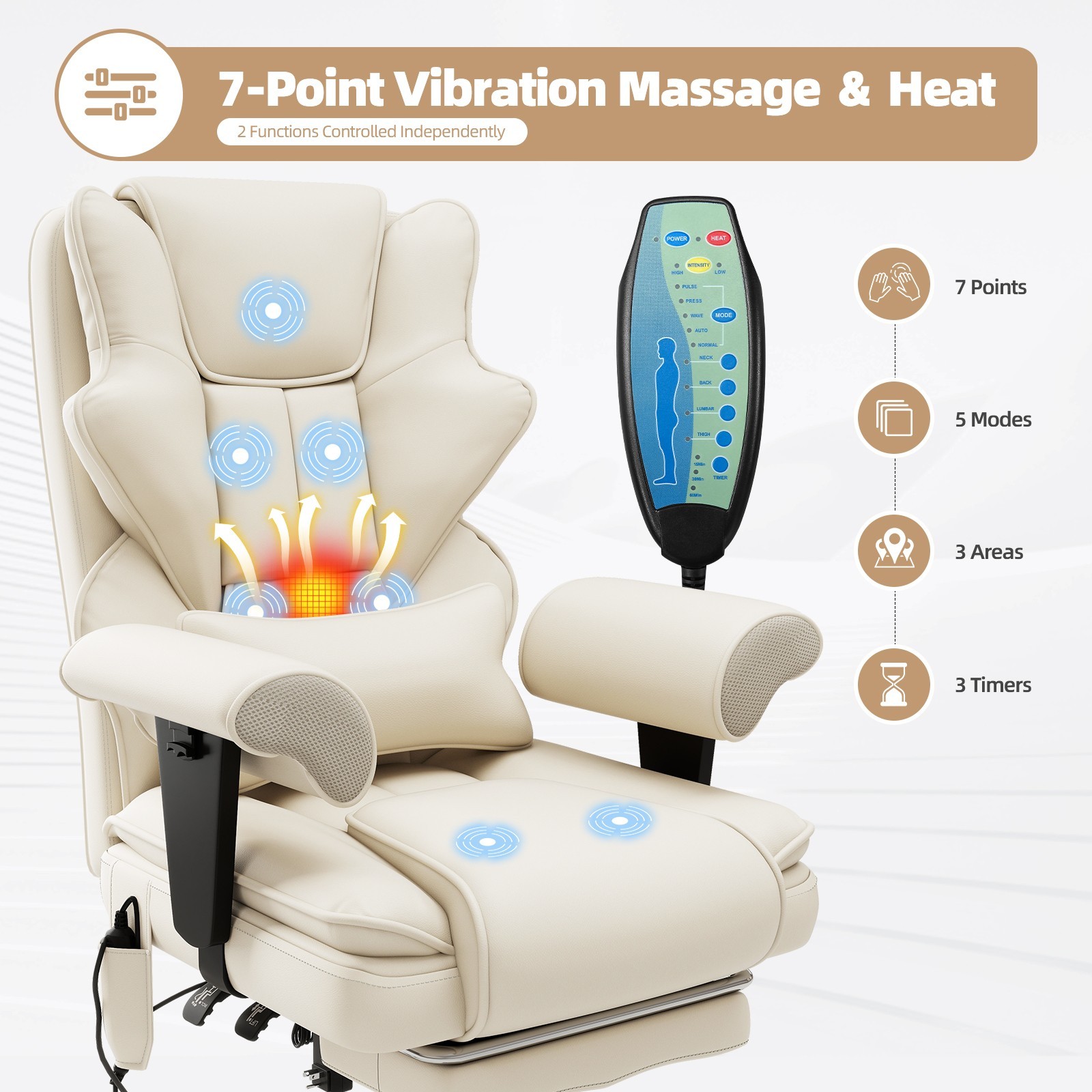 7-Point Massage & Heat Office Chair - High Back Executive Ergonomic Chair