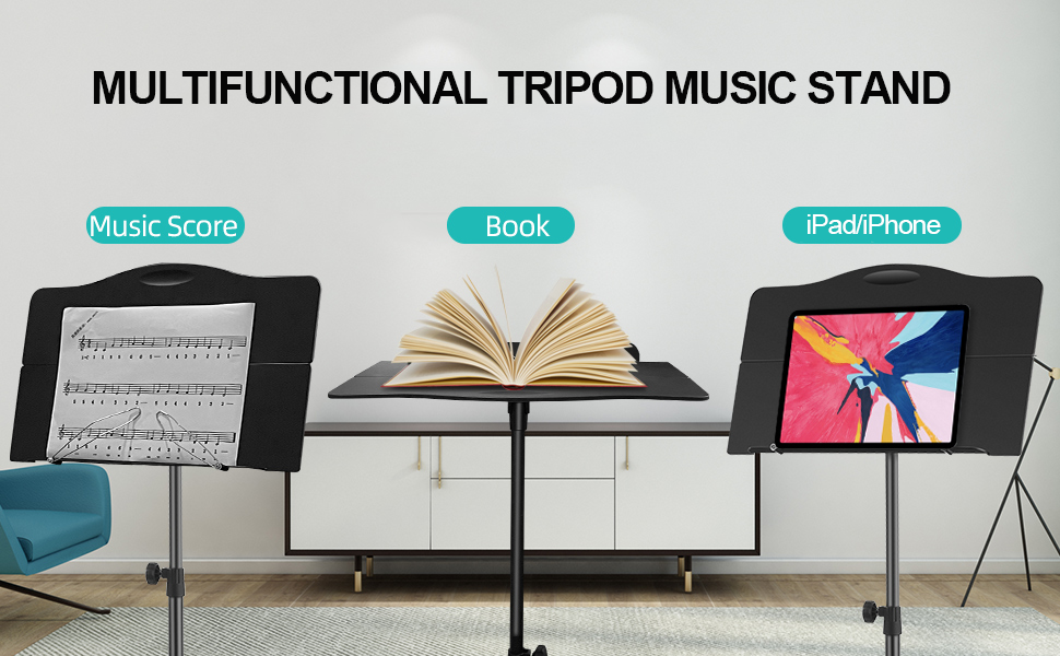 Portable Lightweight Metal Folding Sheet Music Stand With Carrying Bag & Light
