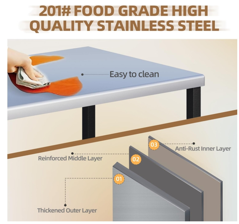 Outdoor Grill Cart Table Stainless Steel Pizza Oven Stand Trolley Table w/ Wheel