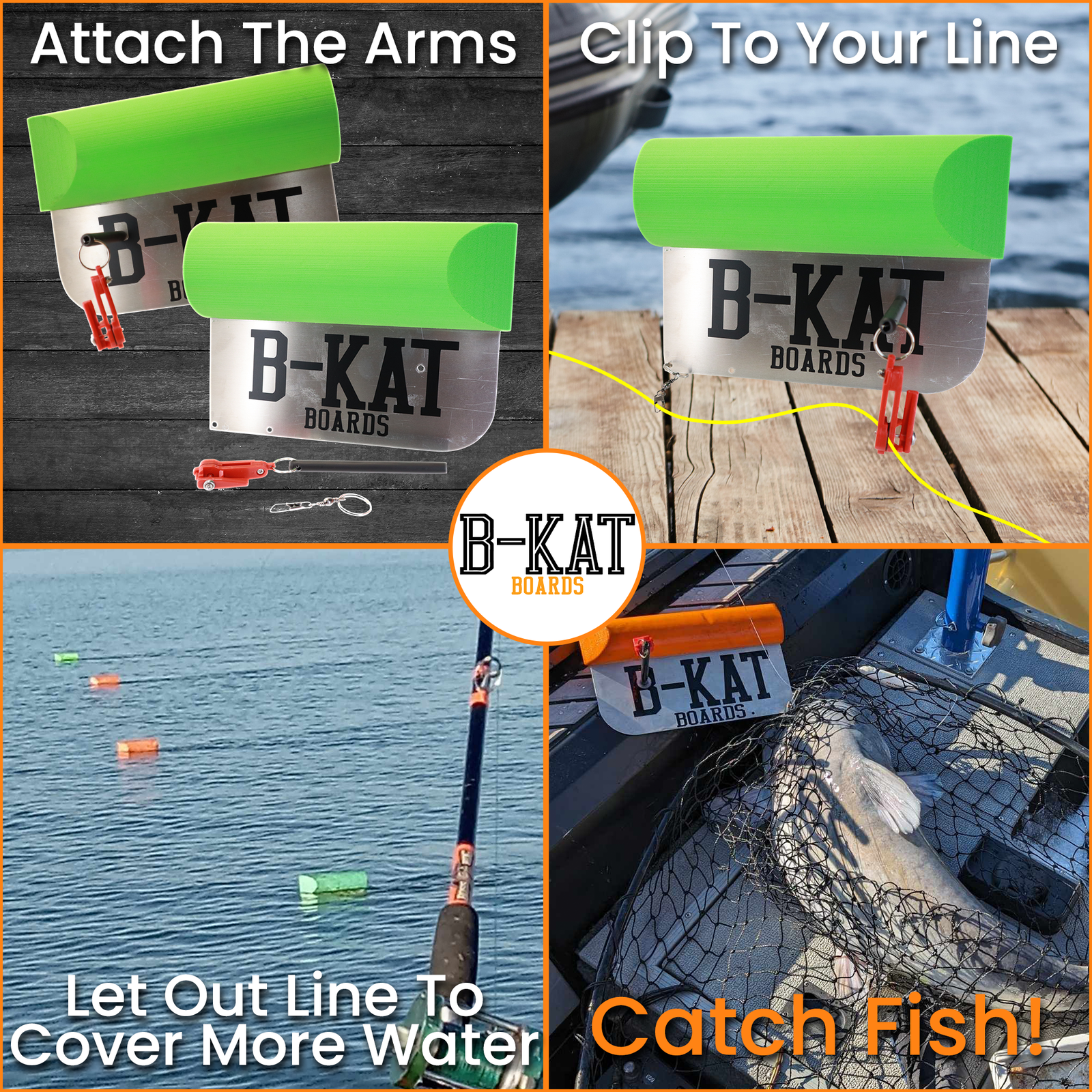 B-Kat Large Catfishing Planer Boards for Trolling Dragging Boat, Made in The USA