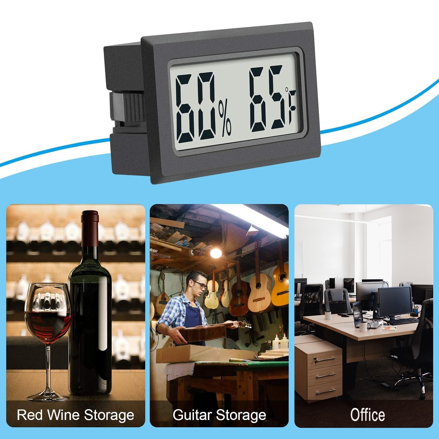 Mini Digital Thermometer 2-Pack Hygrometer 1.89 * 1.14 * 0.62 IN, black