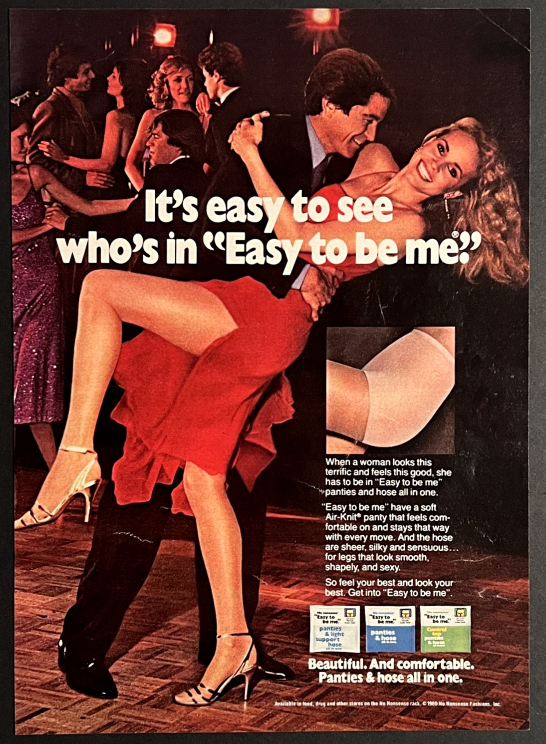 No Nonsense Panty Hose Male Female Model Dancing Vintage Print Ad 1980