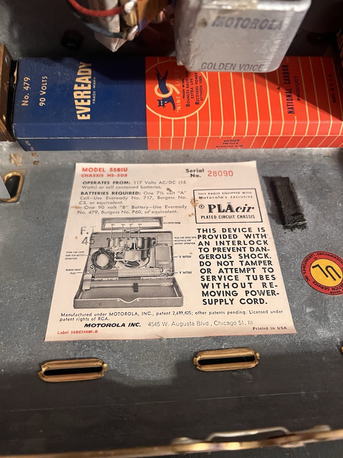 1955 Motorola Model 55BIU Portable Tube Radio Tested And Working