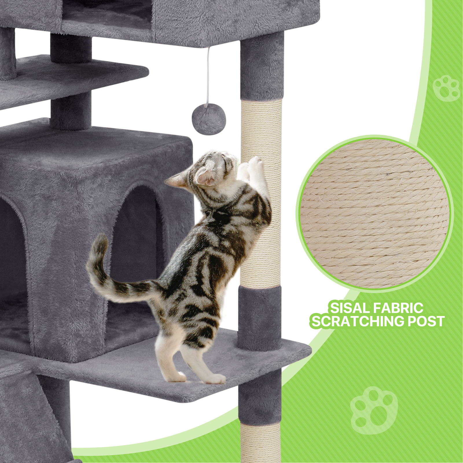 Cat Tree Cat Tower Large Kitten Playing Condo House 77" Multi-level Tipping Rope