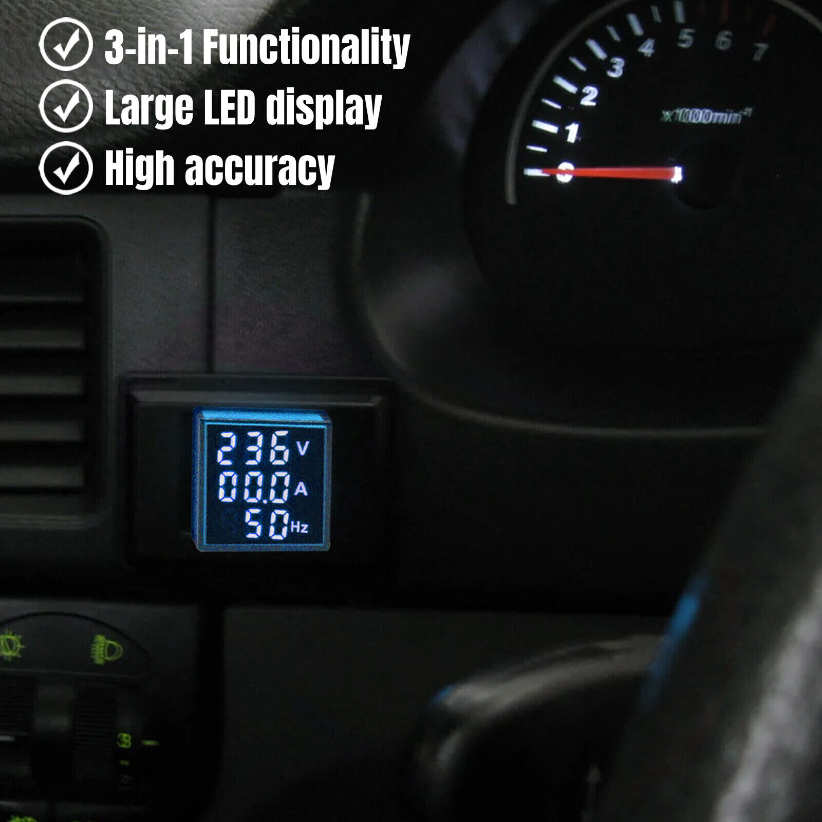 2PC 3-in-1 22mm Digital LED Indicator AC 60-500V 0-100A Volt Amp Frequency Meter