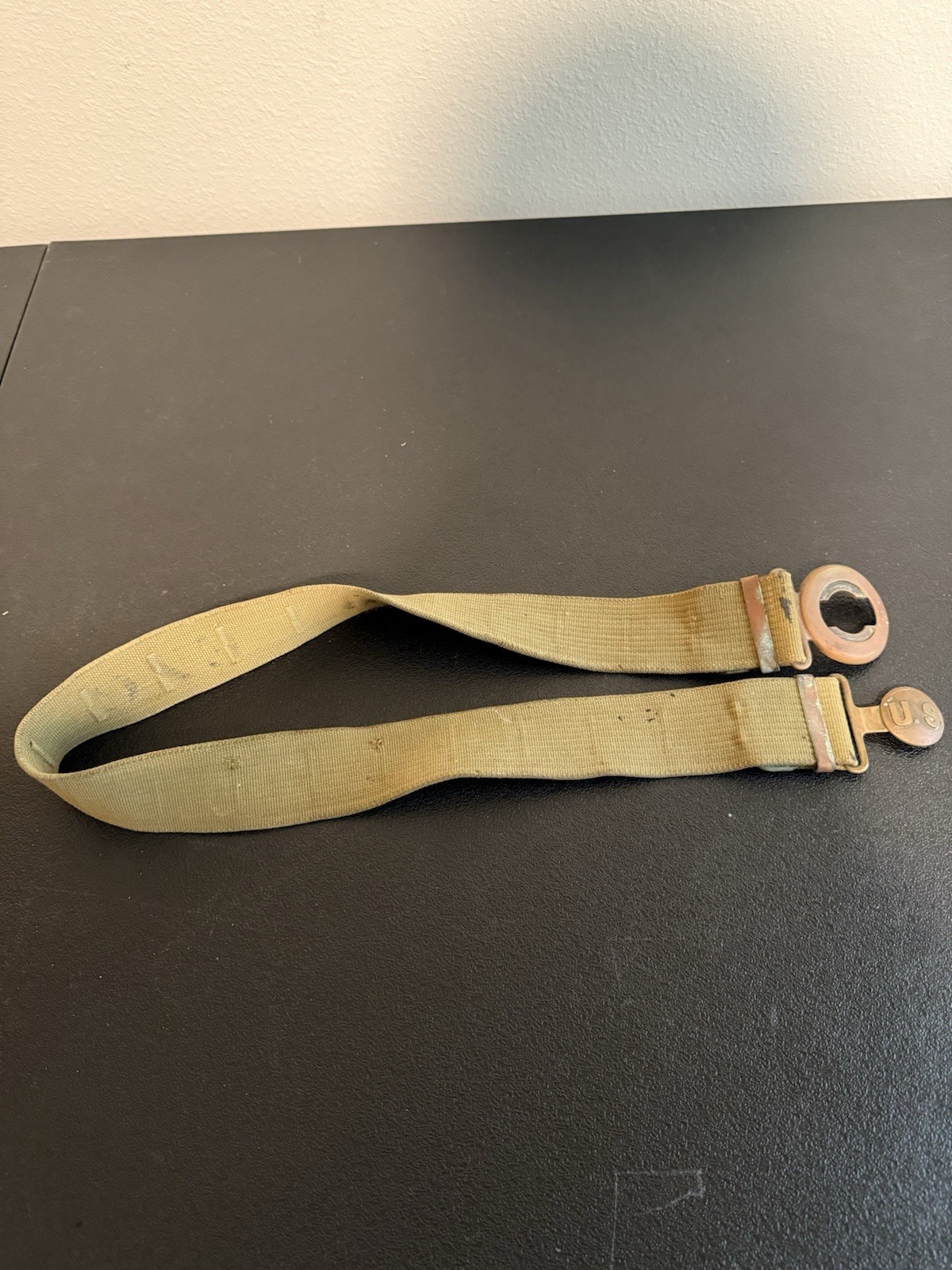 PRE-WWI US Army M1910 Mills Canvas Garrison Belt w/US Buckle, Interlocking