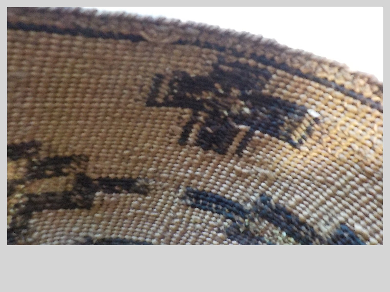 Antique Klamath Basket with Yellow dyed bird quill c. 1900 7" x 5"