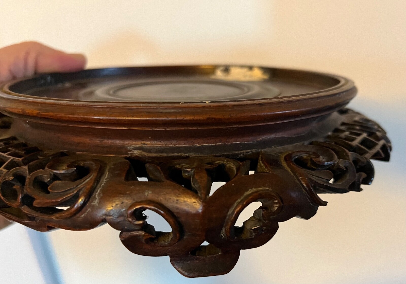 Chinese Carved Wood Display Stand for Kangxi Porcelain Vase or Lamp Base Censer