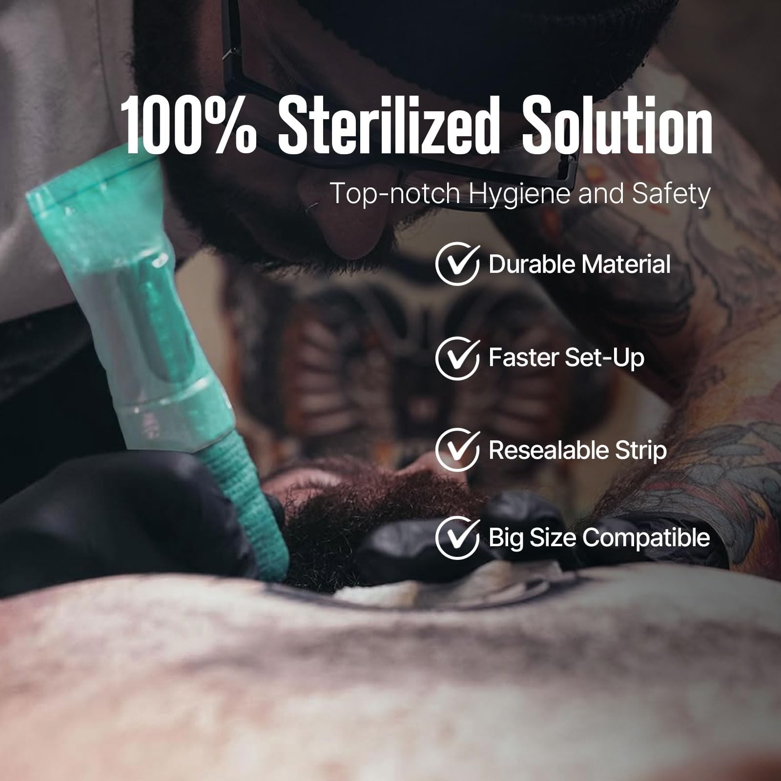 300pcs Tattoo Machine Covers Sealable Type - 2.4×8 Jungle green (2.4×8 inch)