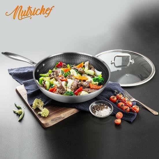 NutriChef Non-Stick Frying Pan w/Lid - 500°F Heat Resistant, PFOA/PFOS FREE