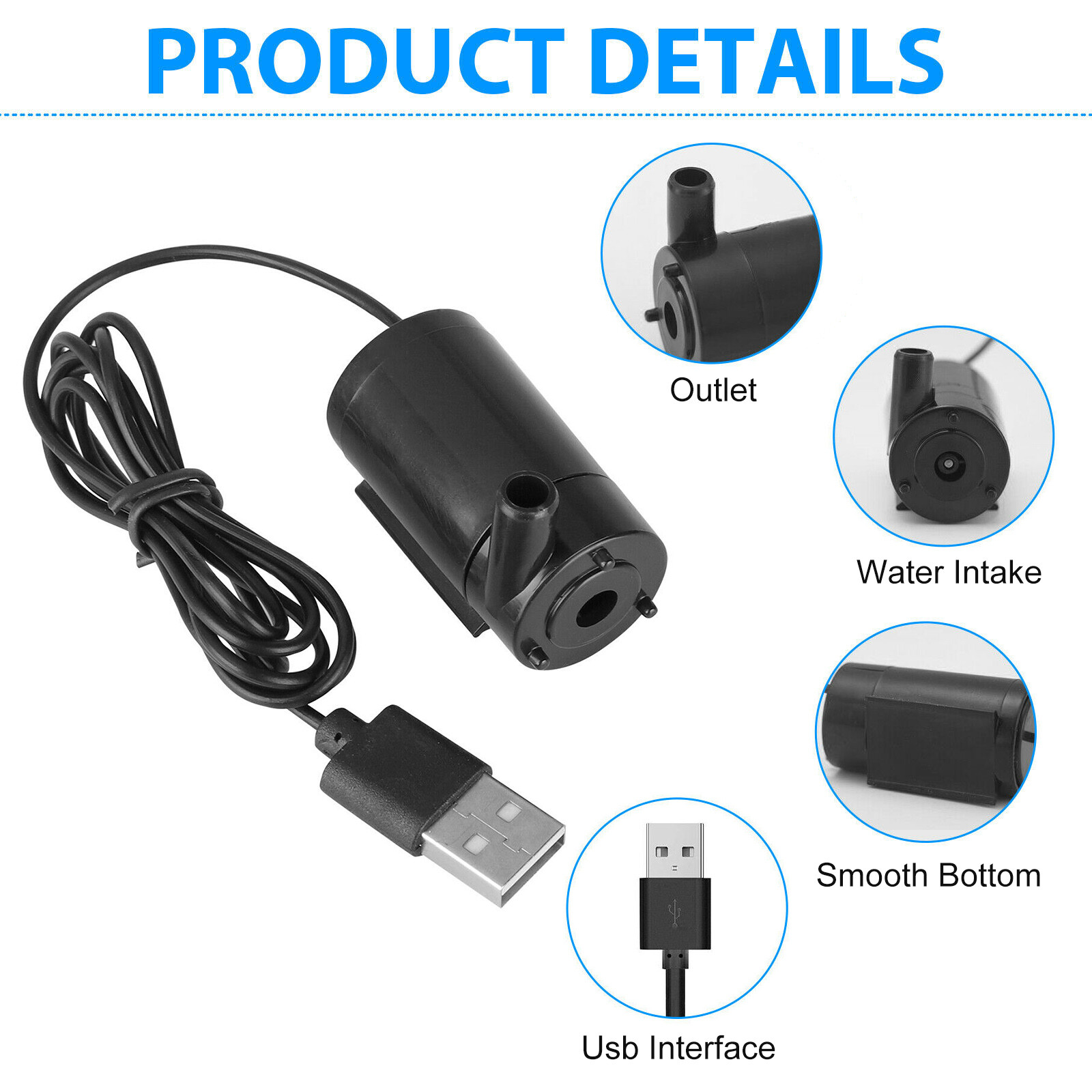 USB 5V Mini Mute Submersible Water Pump for Garden Fountain