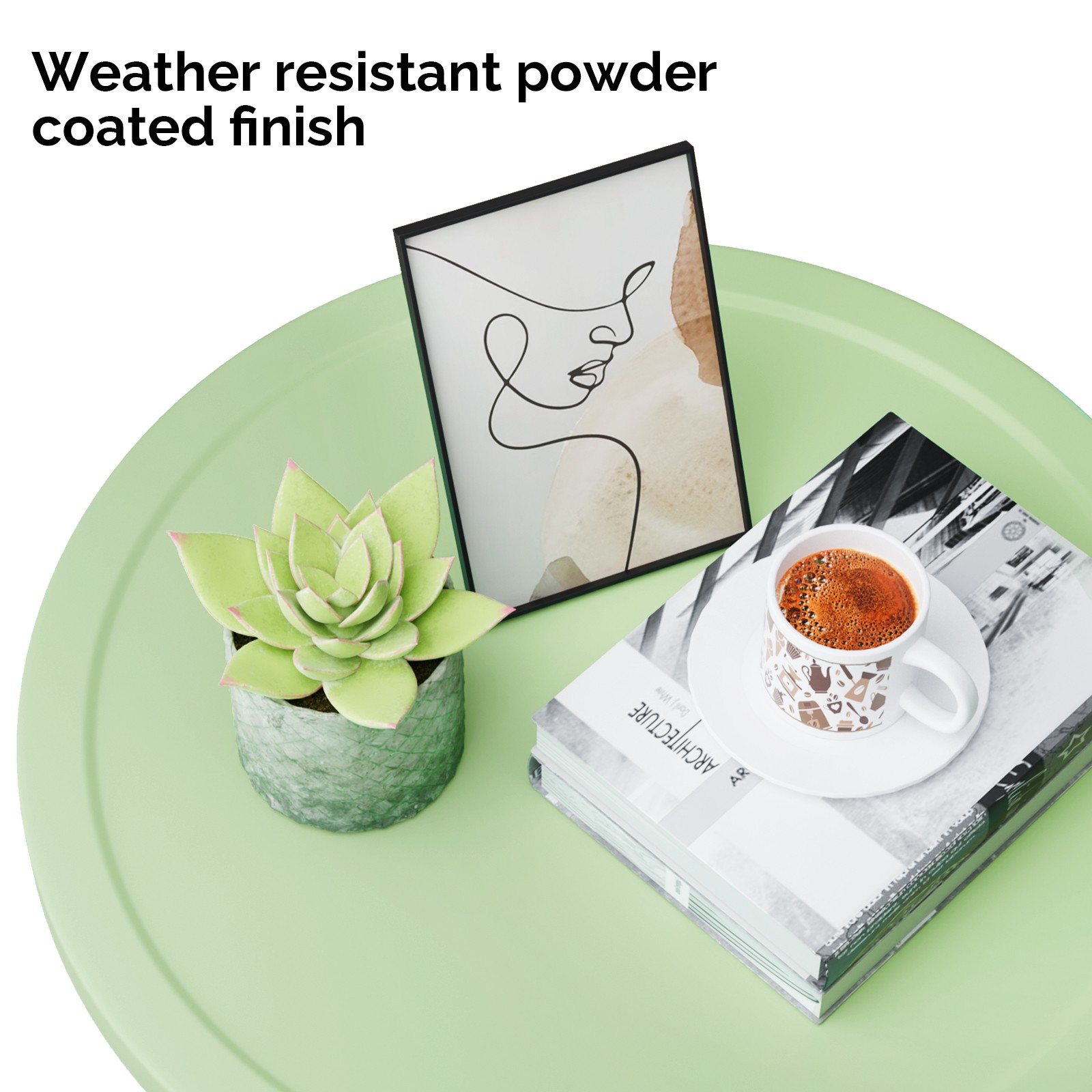 Portable 20in Green In/Outdoor Patio Coffee L-Shaped Legs Iron Side Table