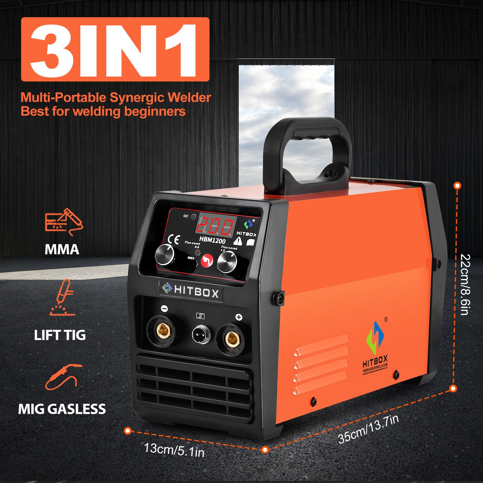 HITBOX 110V/220V 200A 3in1 MMA Welder Gasless MIG Welder LIFT-TIG Welder Machine