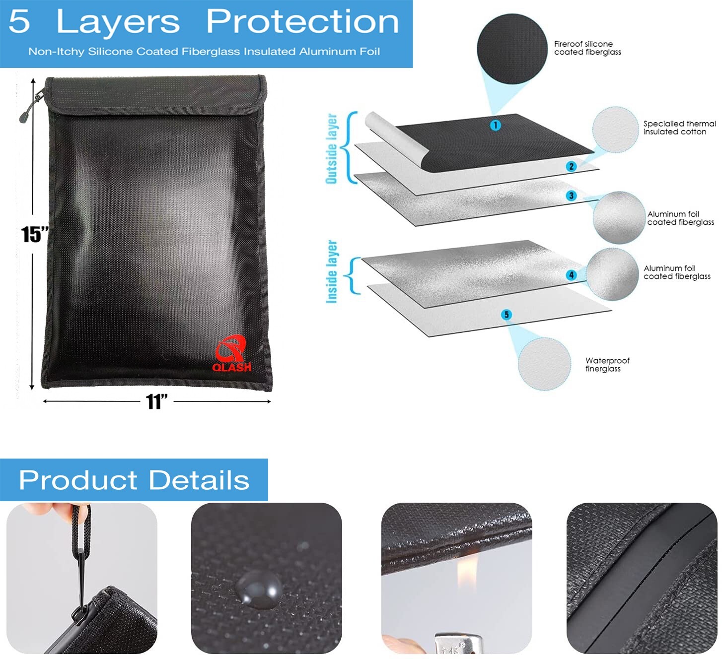 Fireproof Document Bag 15”x 11” X-Large Upgrade Money Bag Fire Safe Storage NEW