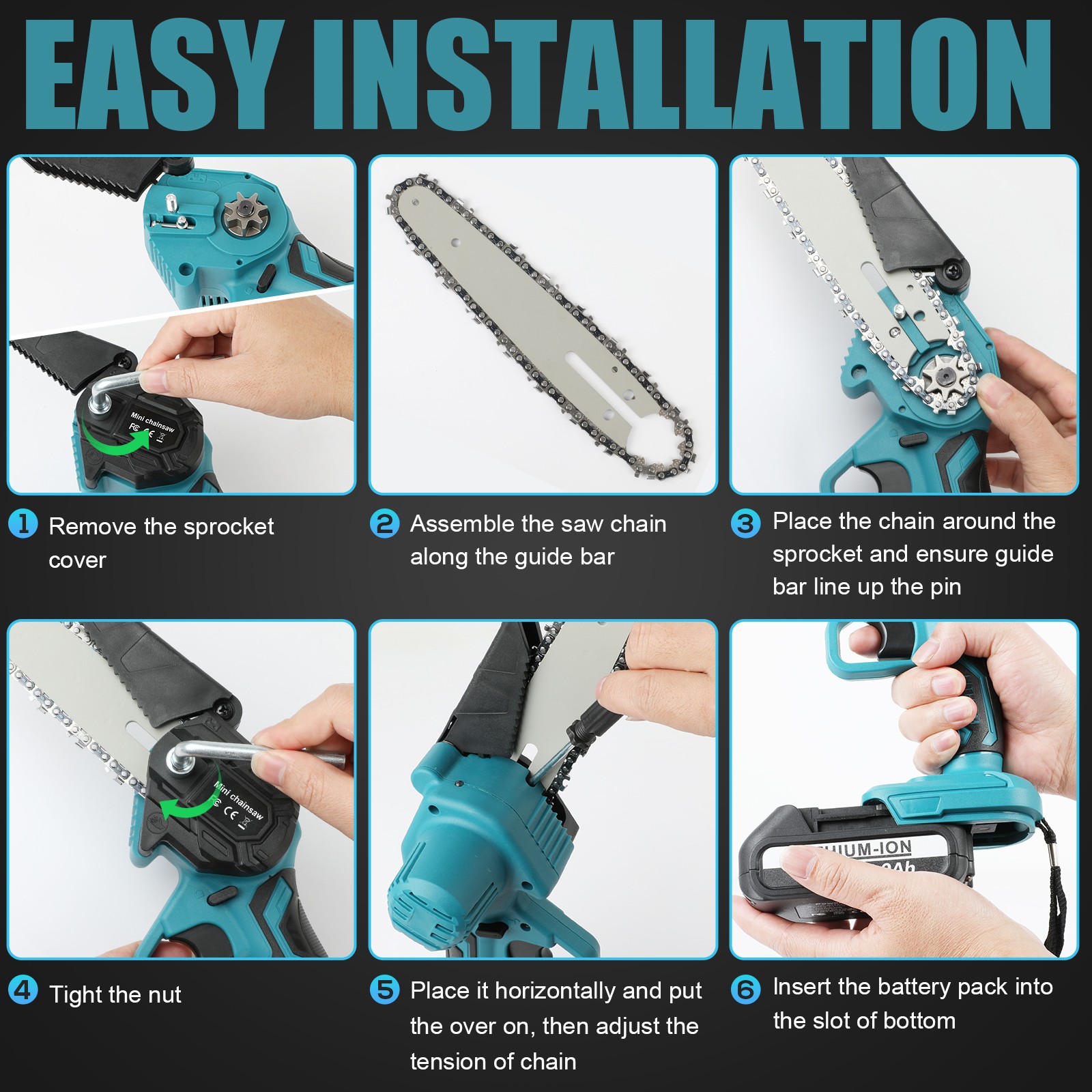 6inch Electric Mini Chainsaw Cordless Saw w/ 2 battery Handheld for Cutting