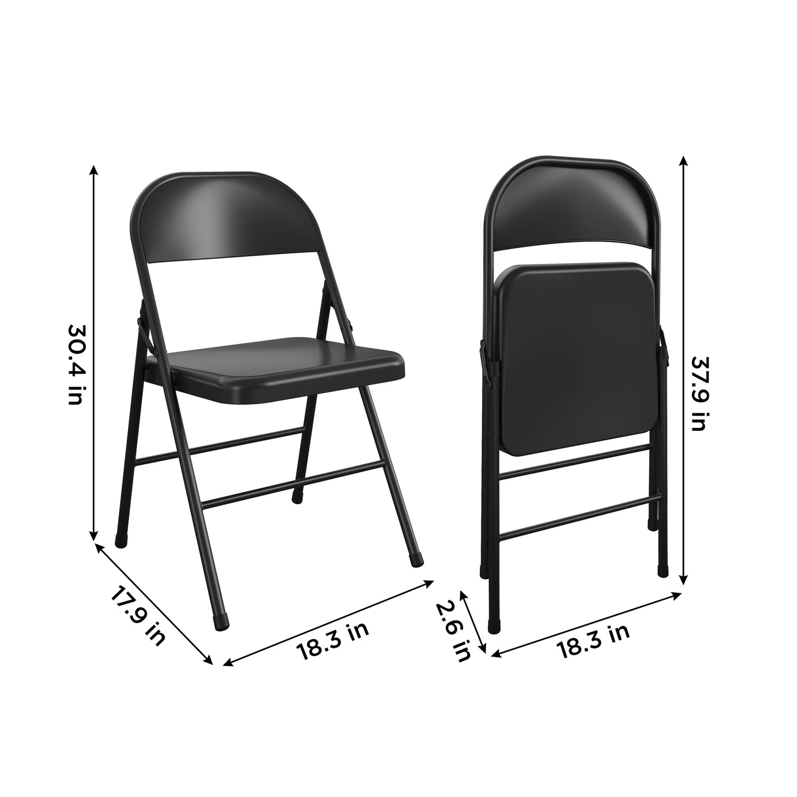 All-Steel Metal Folding Chair, Double Braced, Black