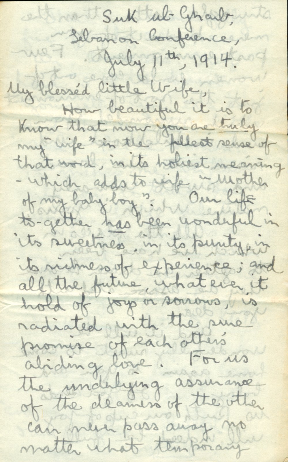 S. Ralph Harlow 1914 17 Days Before Start WWI Love Letter Souk el Gharb Lebanon