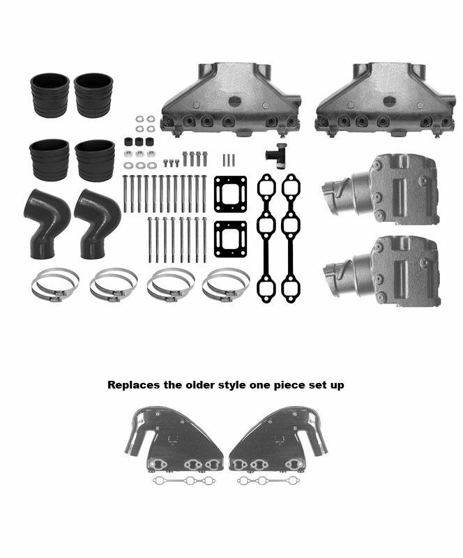 MerCruiser V6 One-Piece Exhaust Manifold riser Conversion 4.3 elbow kit set elbo