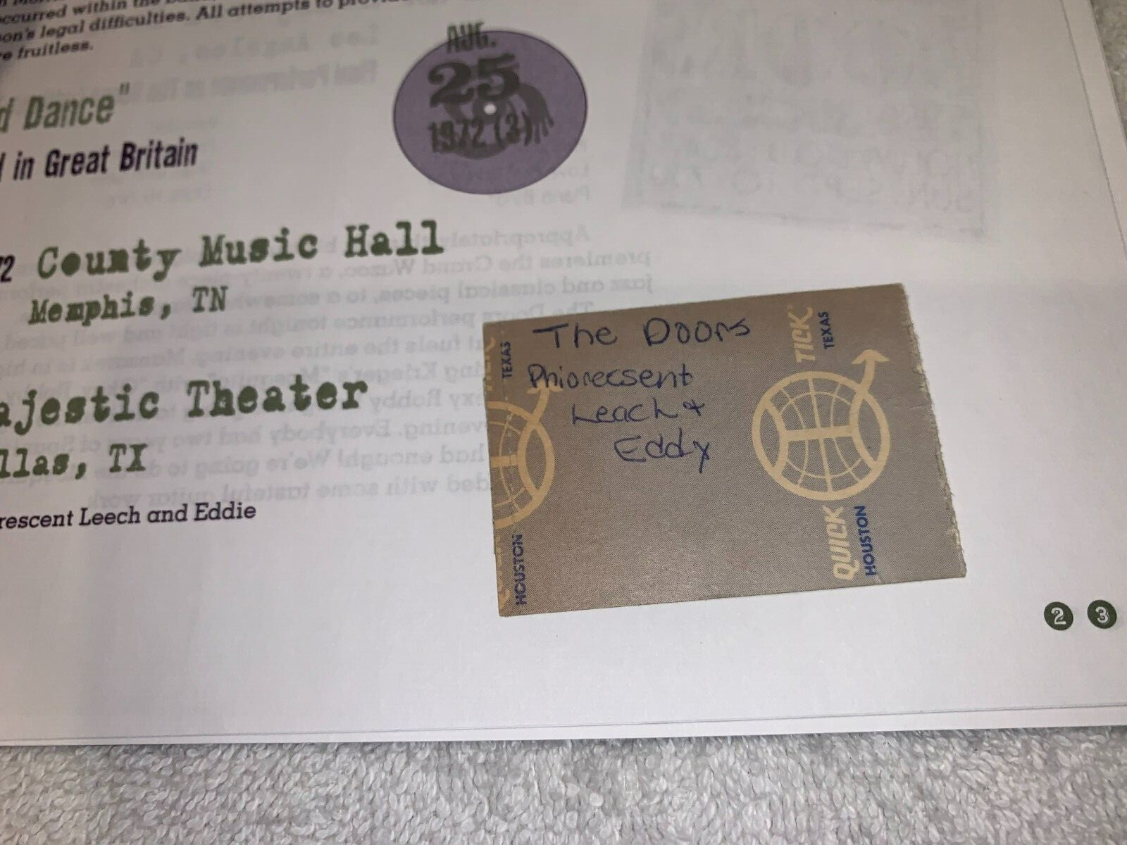 THE DOORS CONCERT TICKET STUB MAJESTIC THEATRE DALLAS TEXAS NO JIM MORRISON US