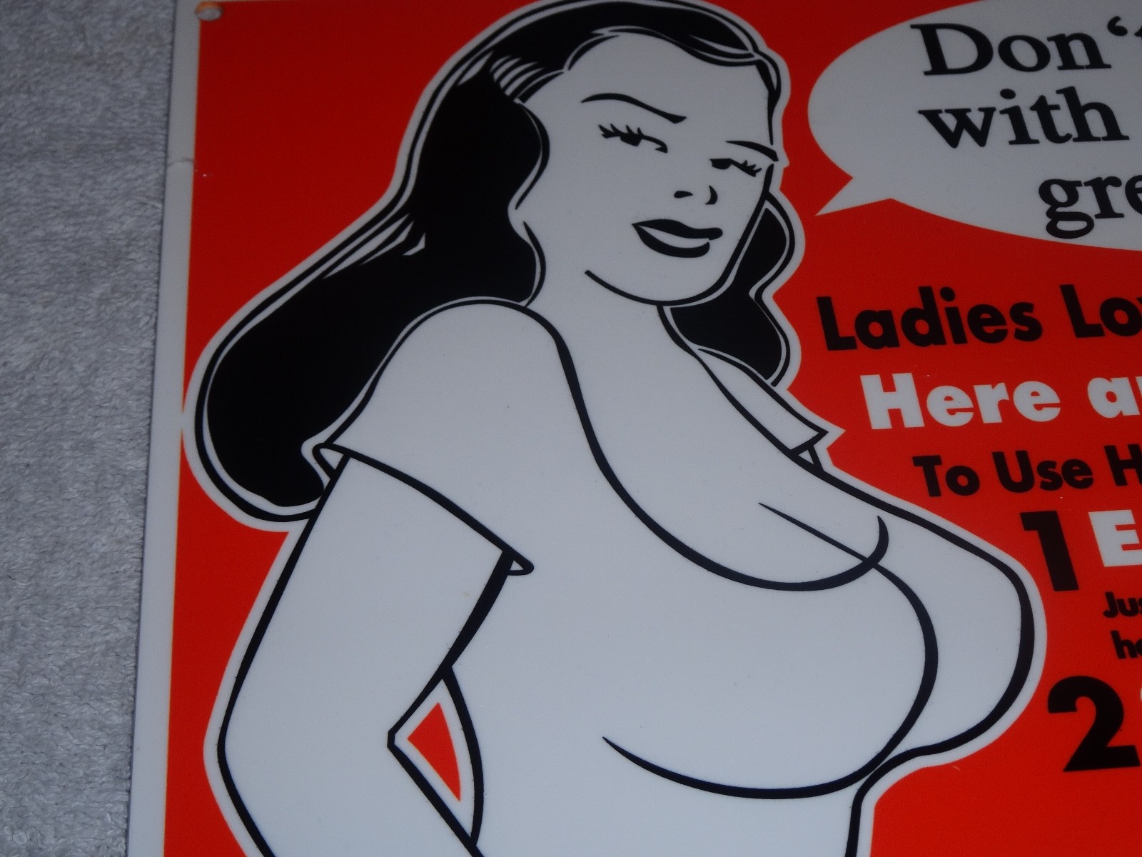 VINTAGE HARLEY DAVIDSON MOTORCYCLE GUNK WOMAN 12" MOTOR CYCLE GASOLINE OIL SIGN!