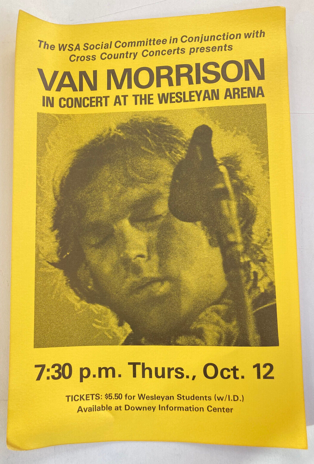 Vintage original 1978 Van Morrison concert poster Wesleyan University Wavelength