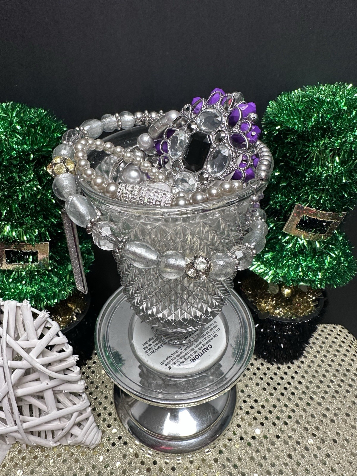 Mystery Jewelry Jar Over 20 Pieces Of Mixed Jewelry In A Frosted Glass Vase