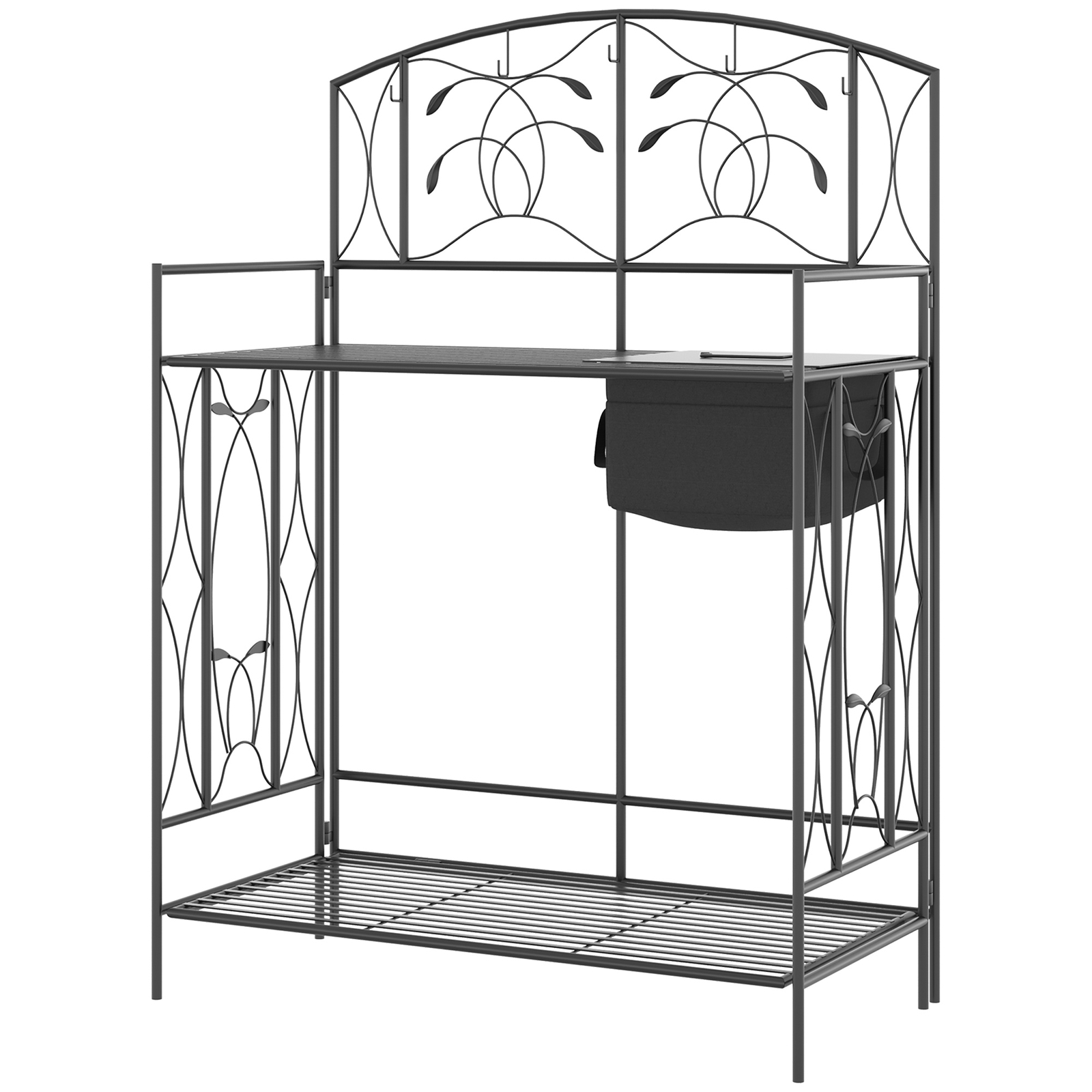 Garden Metal Potting Table Planting Bench Outdoor w/ Bag, Hook